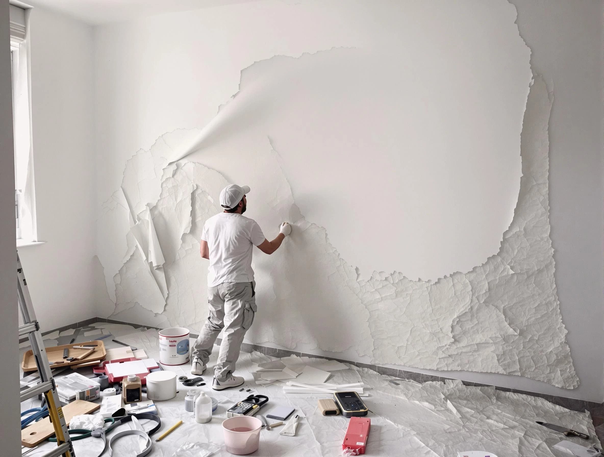 Removing old wallpaper to reveal clean walls by Hudson House Painters in Hudson